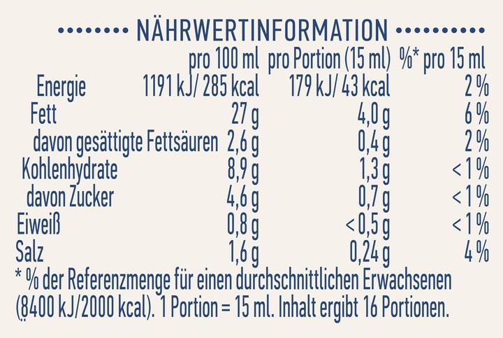 Nährwerte und Zutaten Hellmann's Trueffel Note (251 g)