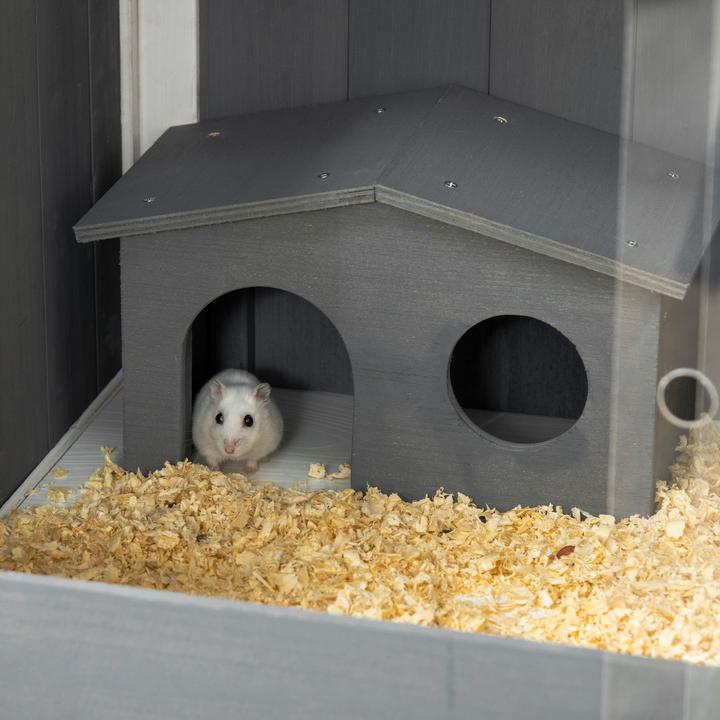 Produktbild PawHut Zwerghamster-Käfig Tannenholz, Metall Dunkelgrau