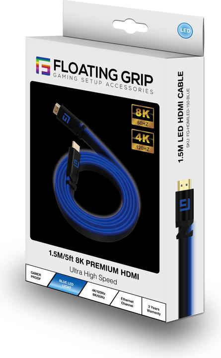 Produktbild Floating Grip HDMI Kabel High Speed 8K/60Hz LED 1.5m blau (1.50 m, HDMI)