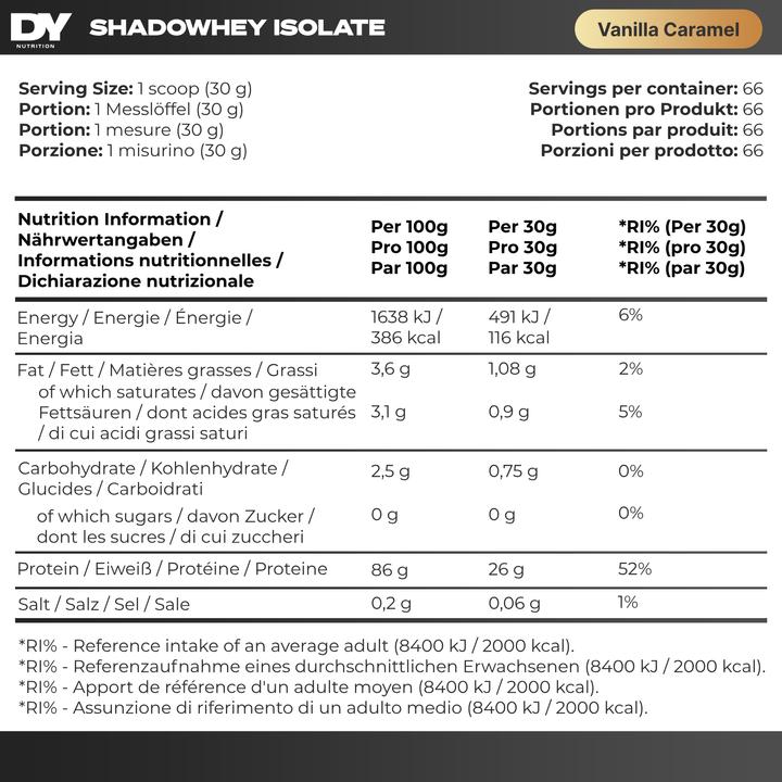 Nutritional values and ingredients DY Nutrition Shadowhey Isolate (Vanilla & caramel, 1 pcs., 2400 g)