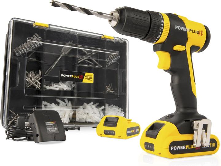 Image du produit Powerplus Perceuse-visseuse à percussion sans balais 20V 30Nm - 2 batteries 20V 1.5Ah incluses - 362 Acc. (Fonctionnement sur batterie)