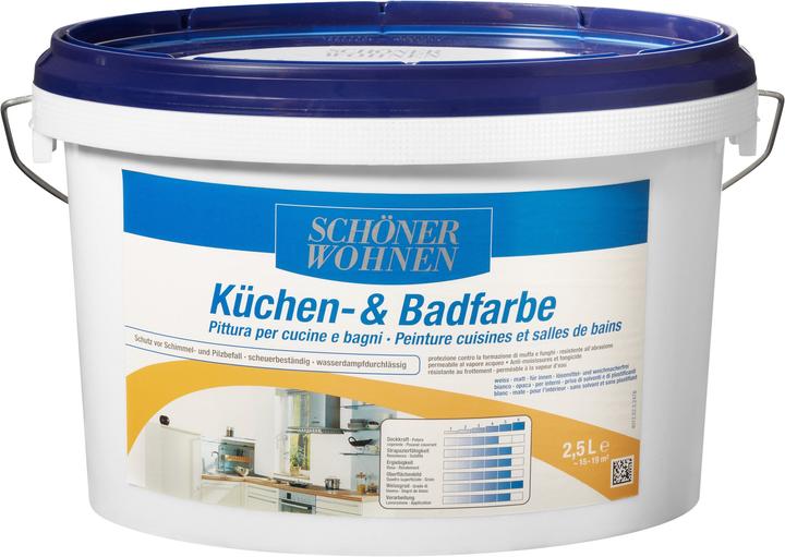 Actual product image Schöner Wohnen Kitchen and Bathroom Paint White 2.5 l (White, 2.50 l)