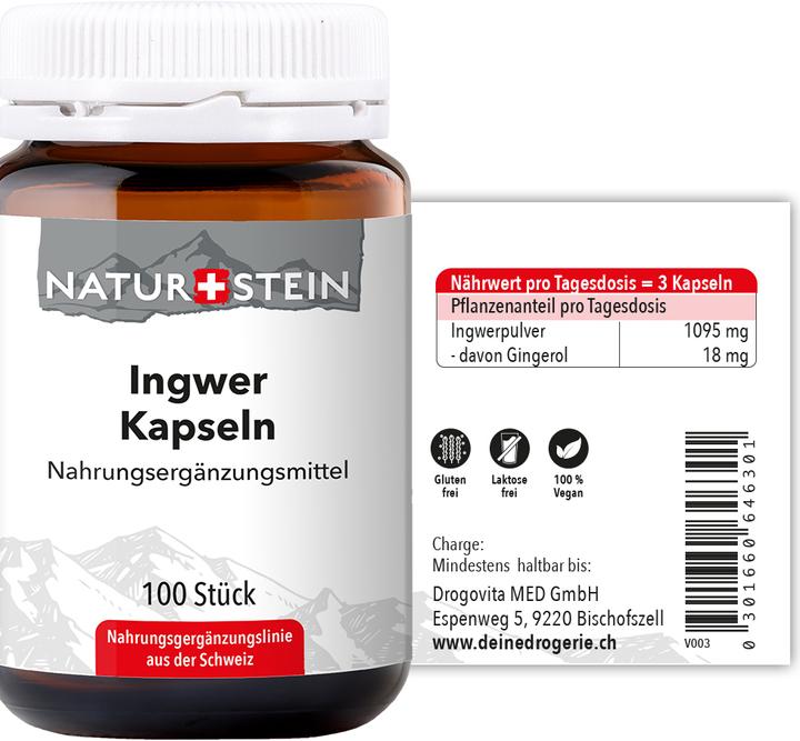 Valori nutrizionali e ingredienti Naturstein Capsula di zenzero (100 Pezzo/i, Pillole, 147 g)