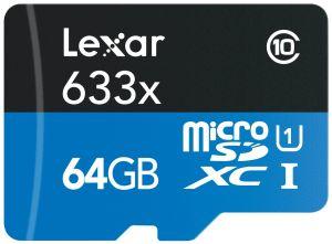Actual product image Lexar High Performance microSDXC UHS-I, incl. card reader (64 GB, microSDXC, U1, UHS-I)