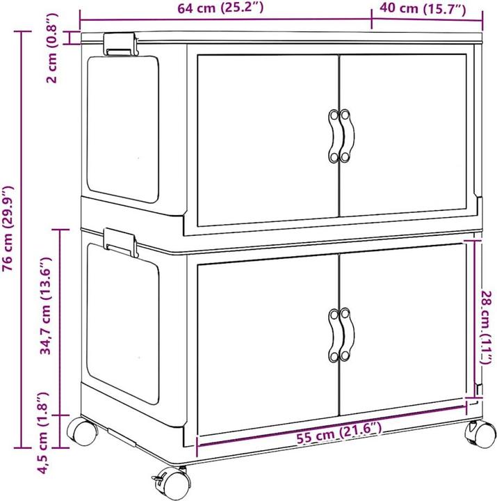 Image du produit VidaXL Boîte de rangement sur roulettes Empilable 2 étages 75 L 65 x 40 x 76cm (65 x 40 x 76 cm, 75 l)