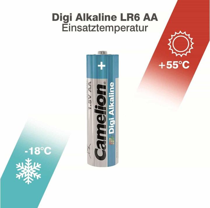Immagine prodotto Camelion 11210406 - Batterie alcaline Digi AA / LR6 da 1,5 Volt, 4 pezzi, capacità 2700 mAh, idea (4 pz., AA, 2700 mAh)