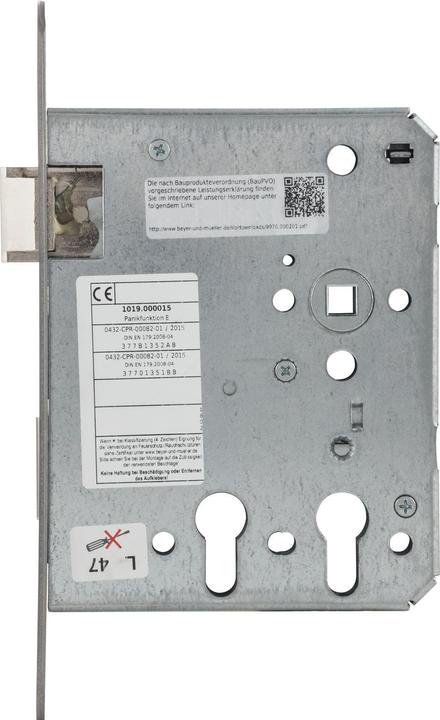 BMH Fluchttürschloss 1019 PZW für 2 Profilzylinder, links, DM 60/100, Edelstahl