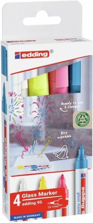 Edding Glasboard Marker 95 (Weiss, Gelb, Rosa, Hellblau, 3 mm, 4 x)