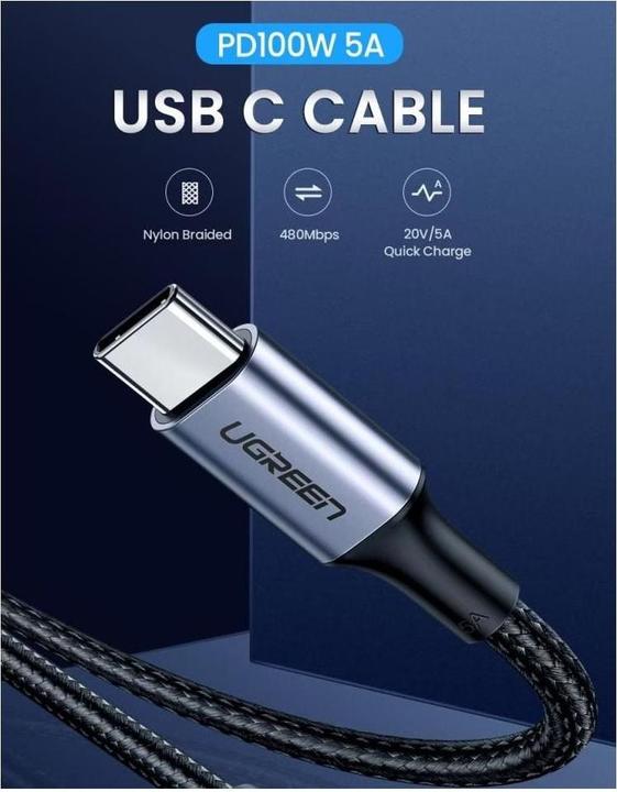 Productafbeelding Ugreen USB-C 2.0 naar USB-C 2.0 5A Datakabel (2 m, USB 2.0, 100 W)