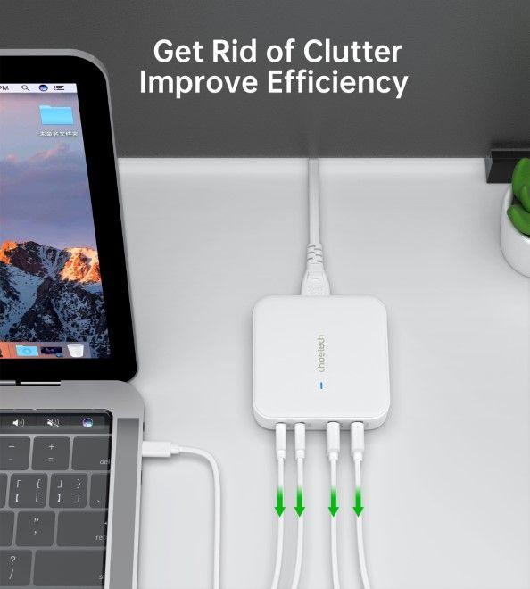 Productafbeelding Choetech PD8008 100W GaN snellader 2x USB-A / 2x USB-C - wit (100 W)