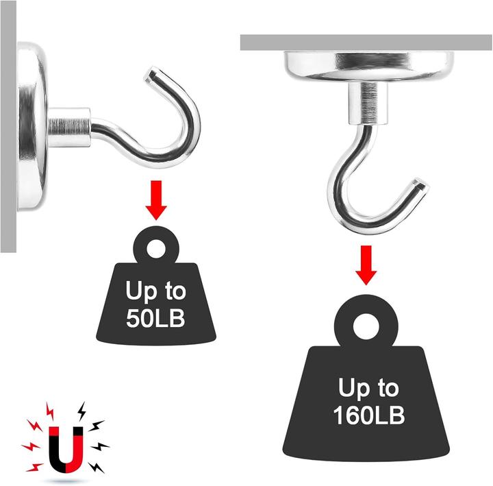 Actual product image Swissdetector 10 Super Powerful Magnetic Hook Magnets ( Ø 42mm ) 72,5 Kg (10 x)