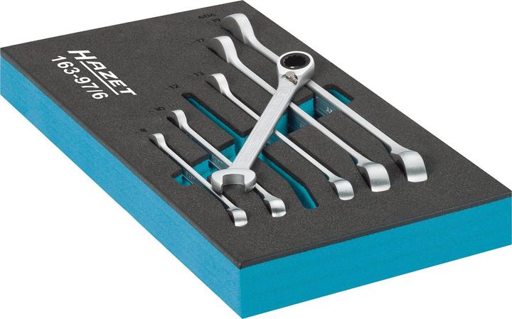 Produktbild HAZET Knarren Ring-Maulschlüssel Satz 163-97/6 ∙ Aussen Doppel-Sechskant-Tractionsprofil ∙ 8 ∙ 10 ∙ … (17 mm, 13 mm, 19 mm, 12 mm, 10  mm)