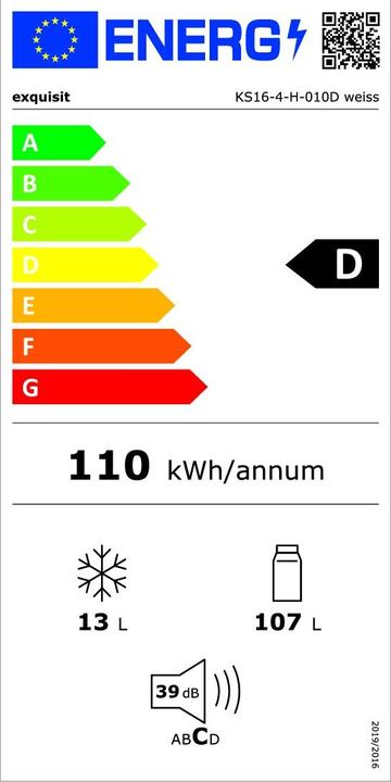 Energie-Label Exquisit KS16-4-H-010DW - Tafelmodel Koelkast - Wit (107 l)
