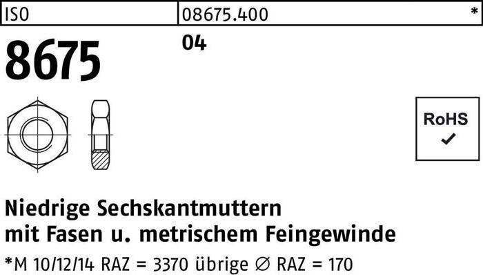 Produktbild Sechskantmutter ISO 8675 m.Fasen M 30 x 1,5 Automatenstahl (M30)