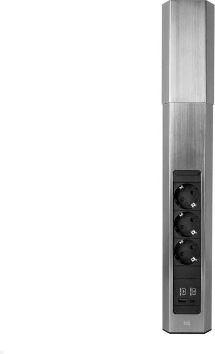 Produktbild Bachmann CASIA 2 3x Steckdose 1x USB-Charger A/C (932.006) Edelstahl-Optik, lang (3 x, CEE 7/3, 2 m)