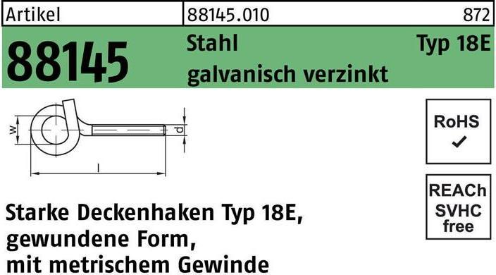 Produktbild Deckenhaken R 88145 Typ 18E M10 x 120 x 22 Stahl galvanisch verzinkt (0.12 m)