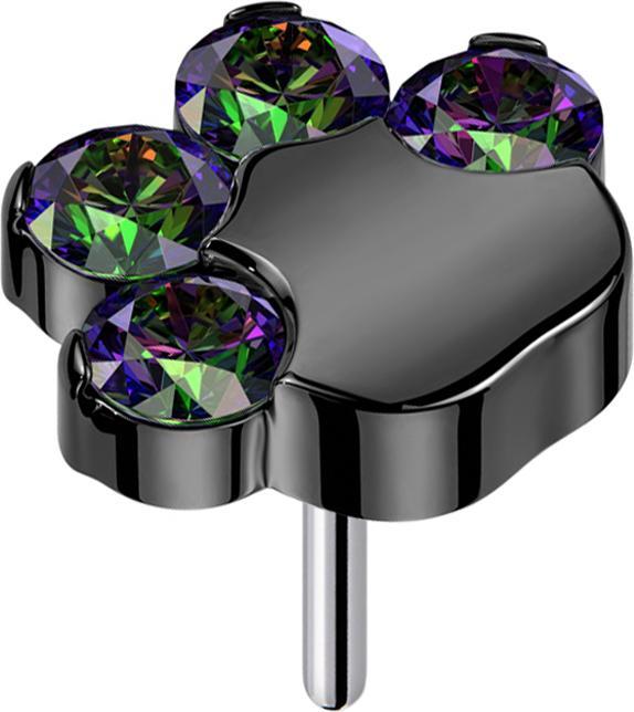 Actual product image Star Piercing Threadless black paw with crystals dark multicolour (Titanium G23, without brass)