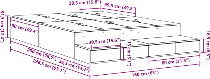 Produktbild VidaXL Storage Bed Frame Sonoma Oak 160x200 cm (160 x 200 cm)