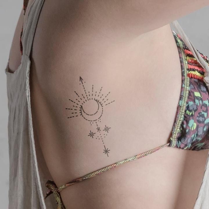 Image du produit minink Tatouage temporaire - Croissant de lune, soleil et étoiles