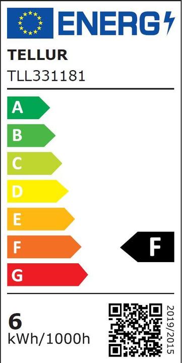 Energie-Label Tellur WiFi Filament Smart Bulb E27 clear, white/warm, dimmer (E27, 6 W, 650 lm, 1 x, F)