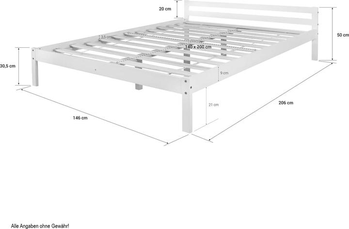 Produktbild Jamb Holzbett Jugendbett 140x200cm Weiss (140 x 200 cm)