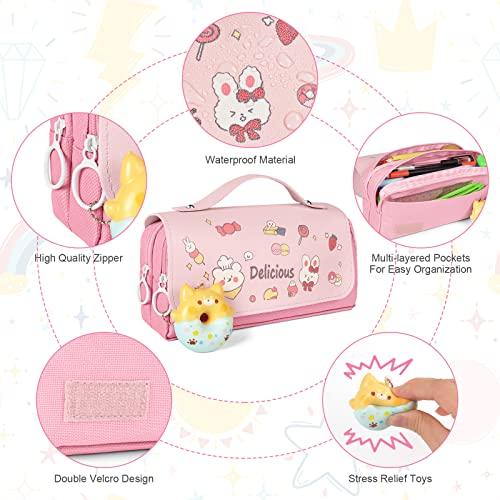 Produktbild Only-Bags.Store Federmäppchen mit 3 Fächern, blaues Schreibwarenetui, süsses Donut-Federmäppchen für die Schule
