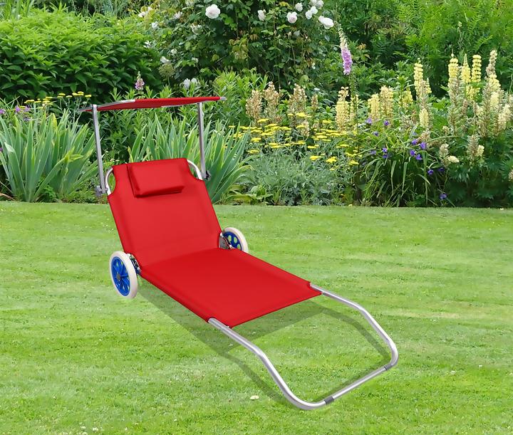 Image du produit VCM Bain de soleil avec roulettes et toit solaire (165 cm)