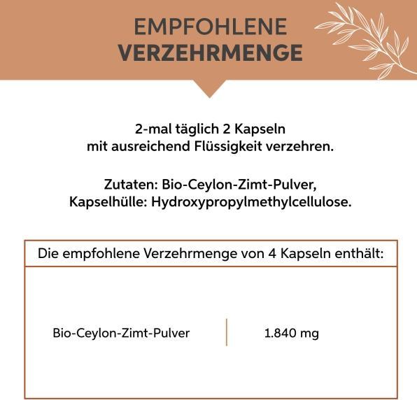 Nährwerte und Zutaten Eltabia Bio Zimt Kapseln 100 (100 Stück, Kapseln)