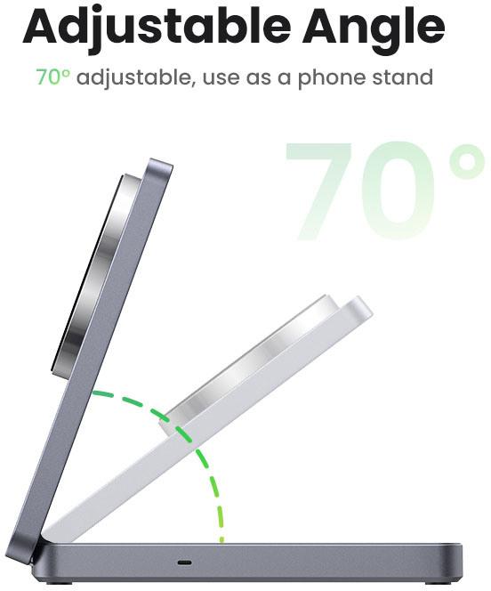 Image du produit Ugreen Chargeur sans fil Qi2 15w 2-en-1 Magsafe Fast Charging Station Grey (15 W)
