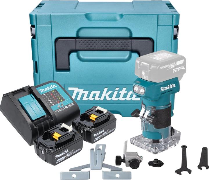 Produktbild Makita DRT 52 SGJ Akku Kantenfräse 18 V 6 mm Brushless + 2x Akku 6,0 Ah + Ladegerät + Makpac