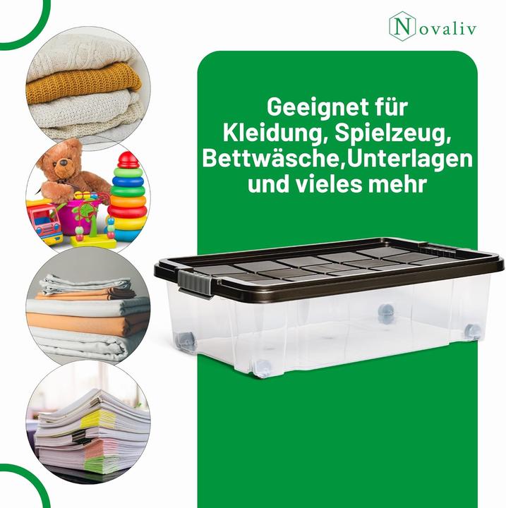 Produktbild Novaliv Unterbett Aufbewahrungsbox mit Rollen Deckel 28L Anthrazit Nestbar stapelbare Clipverschluss (28 l)
