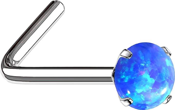 Star Piercing Nasenstecker gewinkelt silber Opal blau gefasst (ohne Messing, Chirurgenstahl 316L)