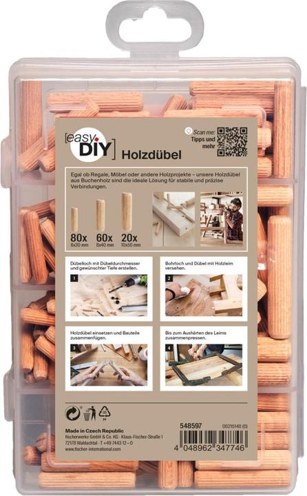 Produktbild Fischer Praktische Helfer Leimen & Verbinden, Sortimentbox mit 160 Holzdübeln, Set für sichere Verbi (1 Stk.)