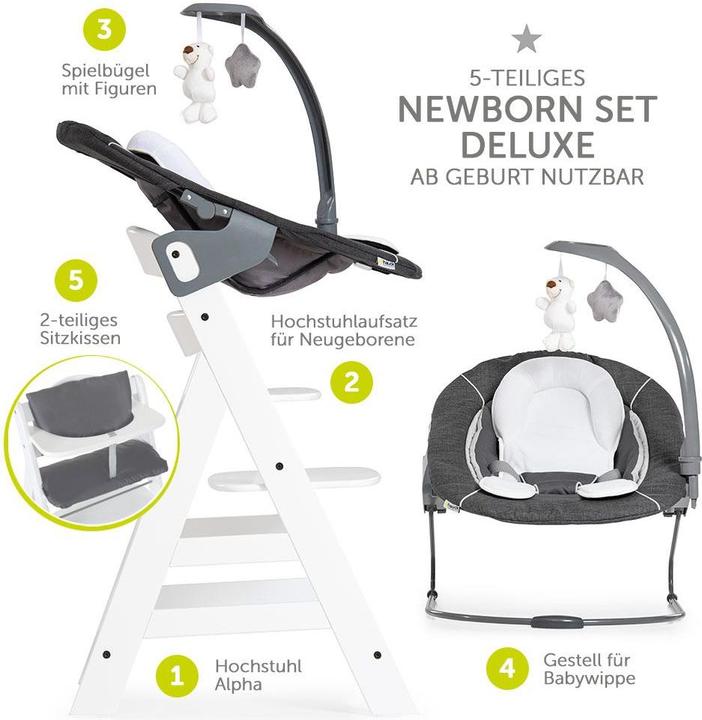 Produktbild Hauck Hochstühle Alpha Plus Weiss Newborn Set Deluxe - 4-tlg. Hochstuhl (Hochstuhl)