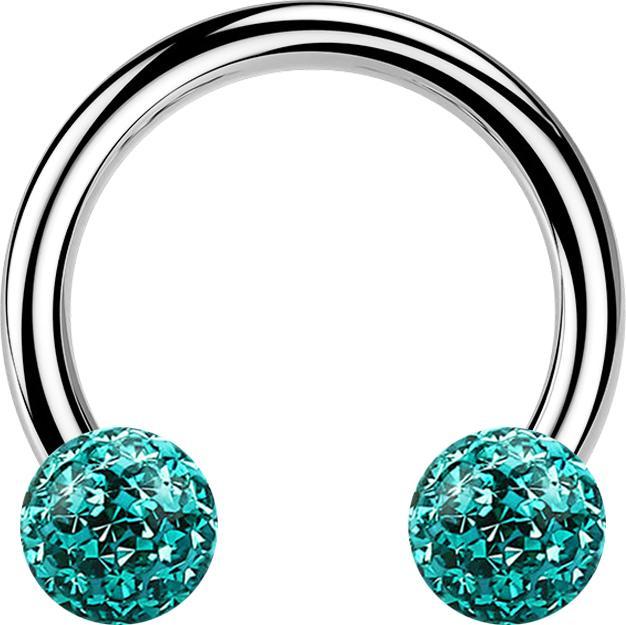 Actual product image Star Piercing Circular barbell silver with two crystal balls turquoise epoxy protective layer (Surgical steel 316L, without brass)