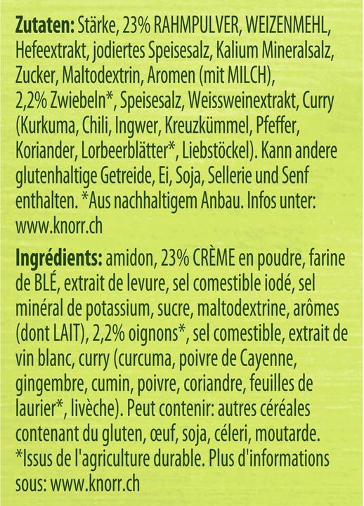 Nährwerte und Zutaten Knorr Rahm Sauce Beutel, feine Rahmsauce für Fleisch, Gemüse oder Pasta, einfach & schnell zubereitet (30 g)