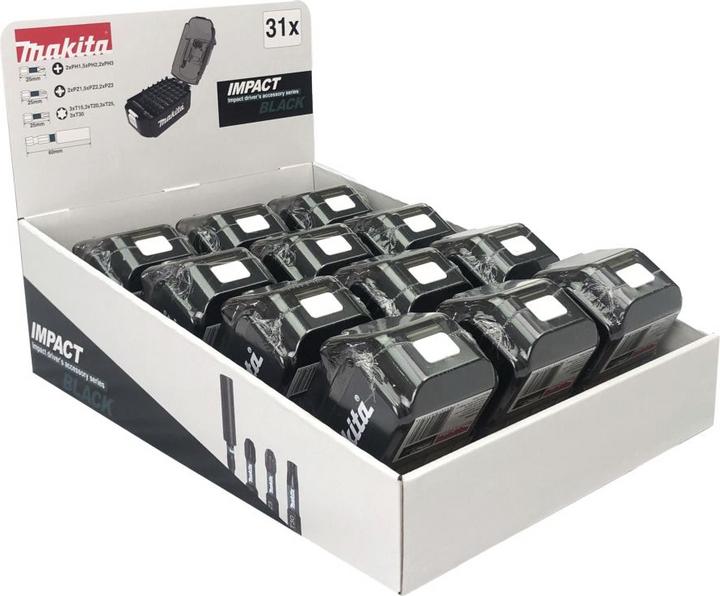 Actual product image Makita E-03090 Display 12x Impact Black Bit Set 31 parts