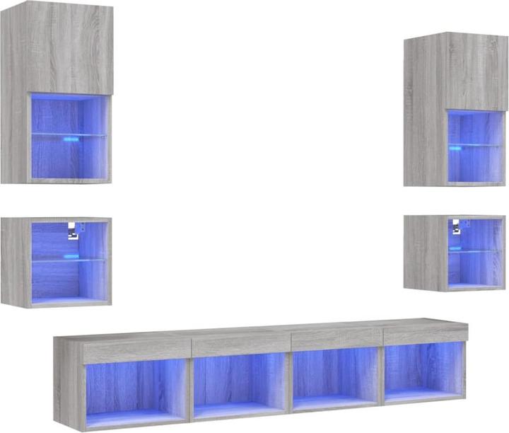 Produktbild VidaXL Wohnwand mit LED Schrankwand Anbauwand Wohnzimmer Set 8-tlg. Grau Sonoma