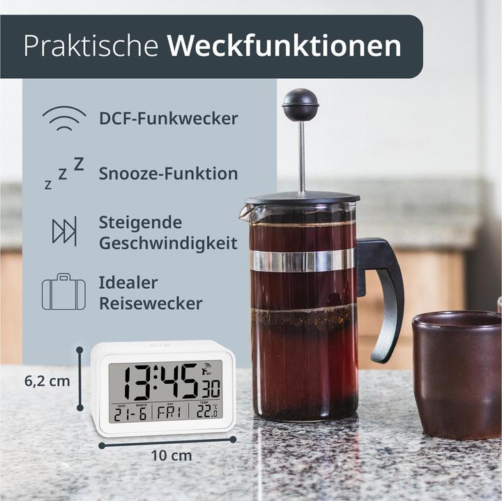 Image du produit ADE Funkwecker digital Weiss, Ausstattung