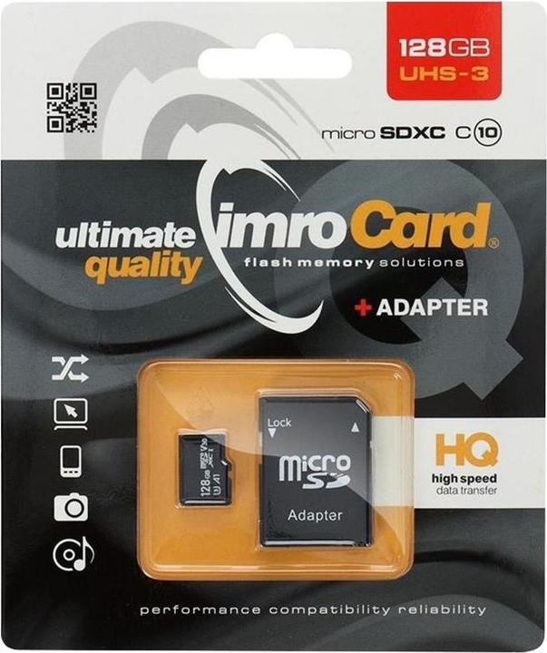 Actual product image IMRO MICROSDXC 10/128GB UHS-3 ADP Memory card Class 10 (128 GB, microSDXC, U3, UHS-III)