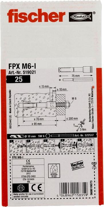 Image du produit Fischer Ancrage pour béton cellulaire FPX M 10 I (1 pcs)
