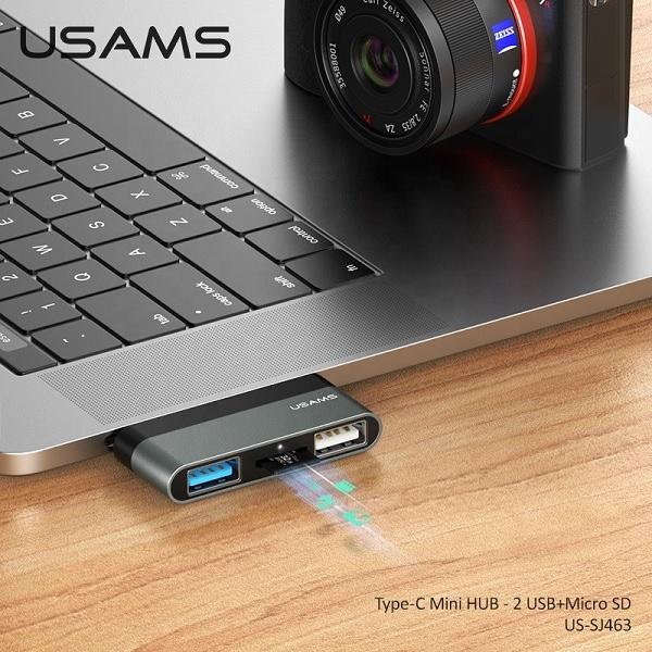 Actual product image Usams CONCENTRATORIAUS USB US-SJ463 1 x Micro SD + 2 x USB-A 3.0 (SJ463HUB01) (USB-C, 3 Ports)