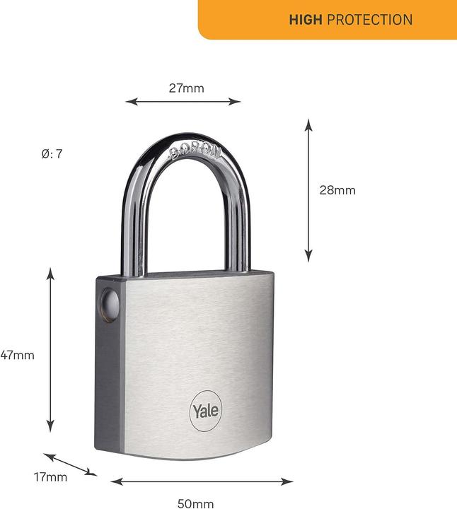 Actual product image Yale Y120B/50/127/1 Padlock 50 mm silver Key lock
