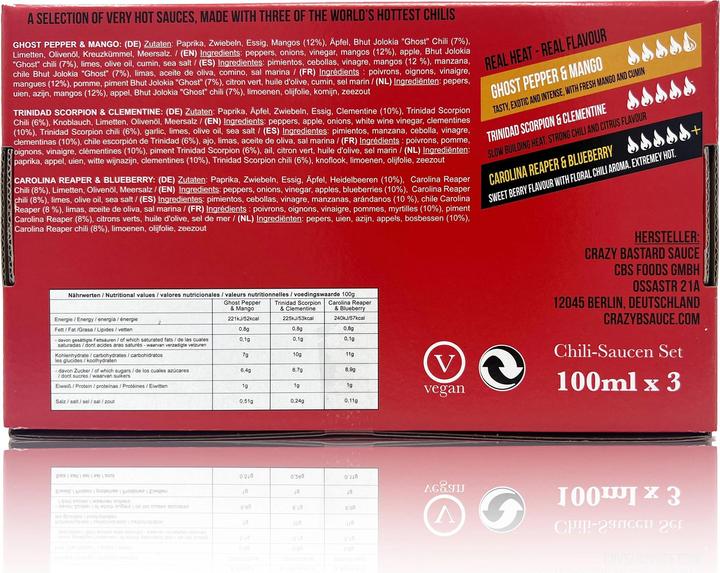 Nährwerte und Zutaten Crazy Bastard Sauce 3er-Set (860 g)