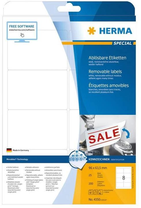 Image du produit HERMA Étiquettes détachables A4