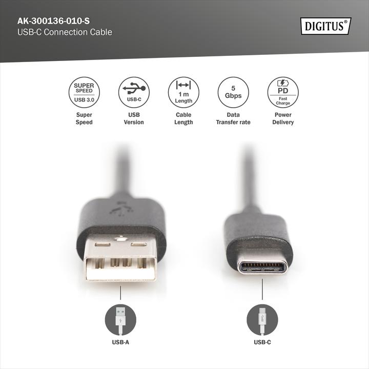 Produktbild Digitus USB C — USB A (1 m, USB 3.0)
