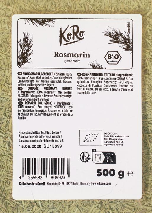 Nährwerte und Zutaten KoRo Bio Rosmarin, gerebelt (500 g)