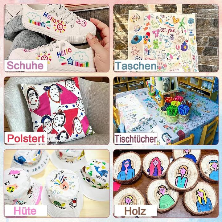 Produktbild The Toy Company Textilstifte 12 Farben – Waschmaschinenfest & leuchtend – für Stoffe (Mehrfarbig, 12 x)