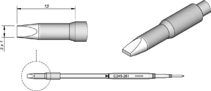 Produktbild JBC Lötspitze Serie C245 Meisselform, C245261/3,0 x 1,0 mm, gerade, 20 mm länger