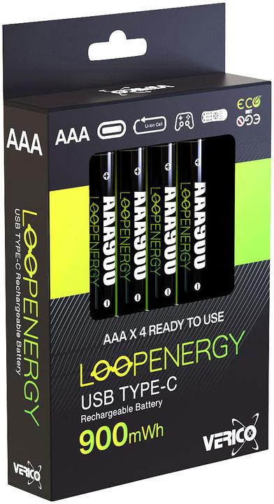 Actual product image Verico Li-Ion USB-C Micro AAA Battery 1.5V 900mWh 600mAh chargeable via USB (4 pcs., AAA, 600 mAh)